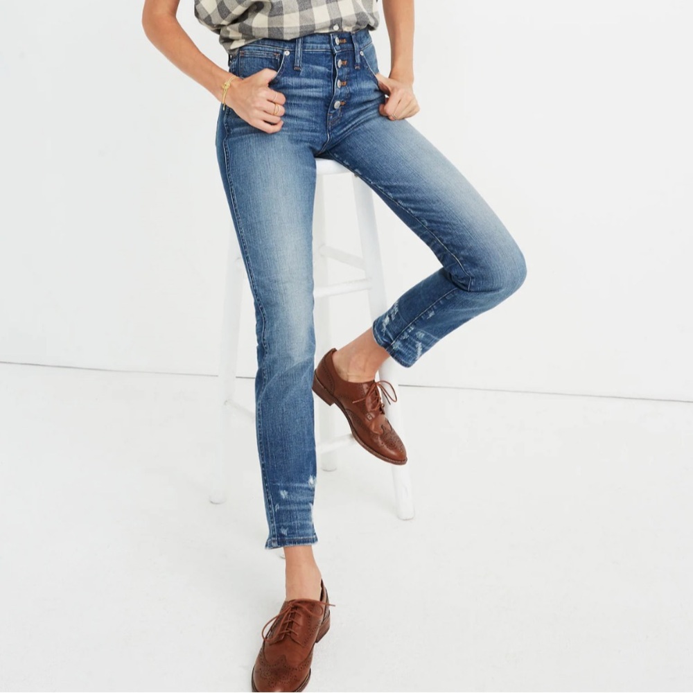 Madewell Slim Straight Jeans: Distressed Button-Front Edition